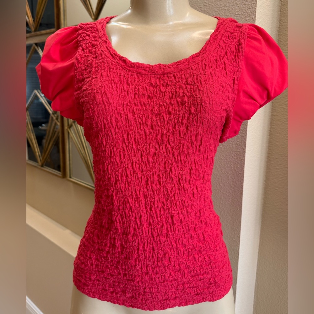 DKNY Red Women's Top with Puff Sleeves. New with tags. Size M